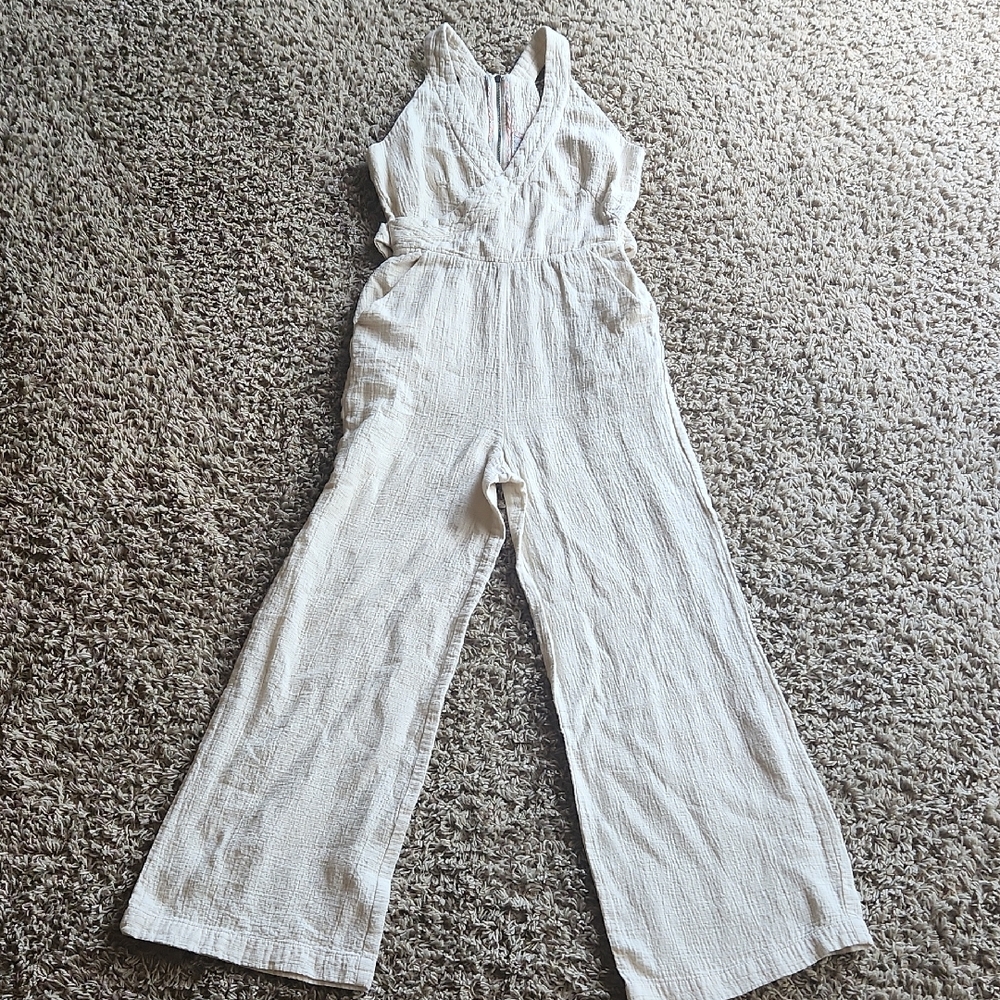 Anthropologie Cream Textured Jumpsuit Womans Size 4 - Picture 1 of 10